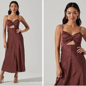 ASTR Farida Satin Cutout Midi Dress